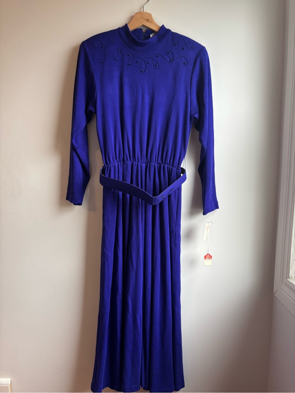 Vintage Michelle Stuart Long Sleeve Maxi Dress in Deep Cobalt